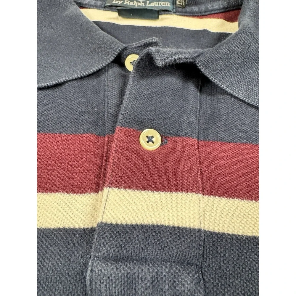 Polo Ralph Lauren XL Custom Fit Big Pony Striped Rugby Polo Navy Burgundy‎ Cream